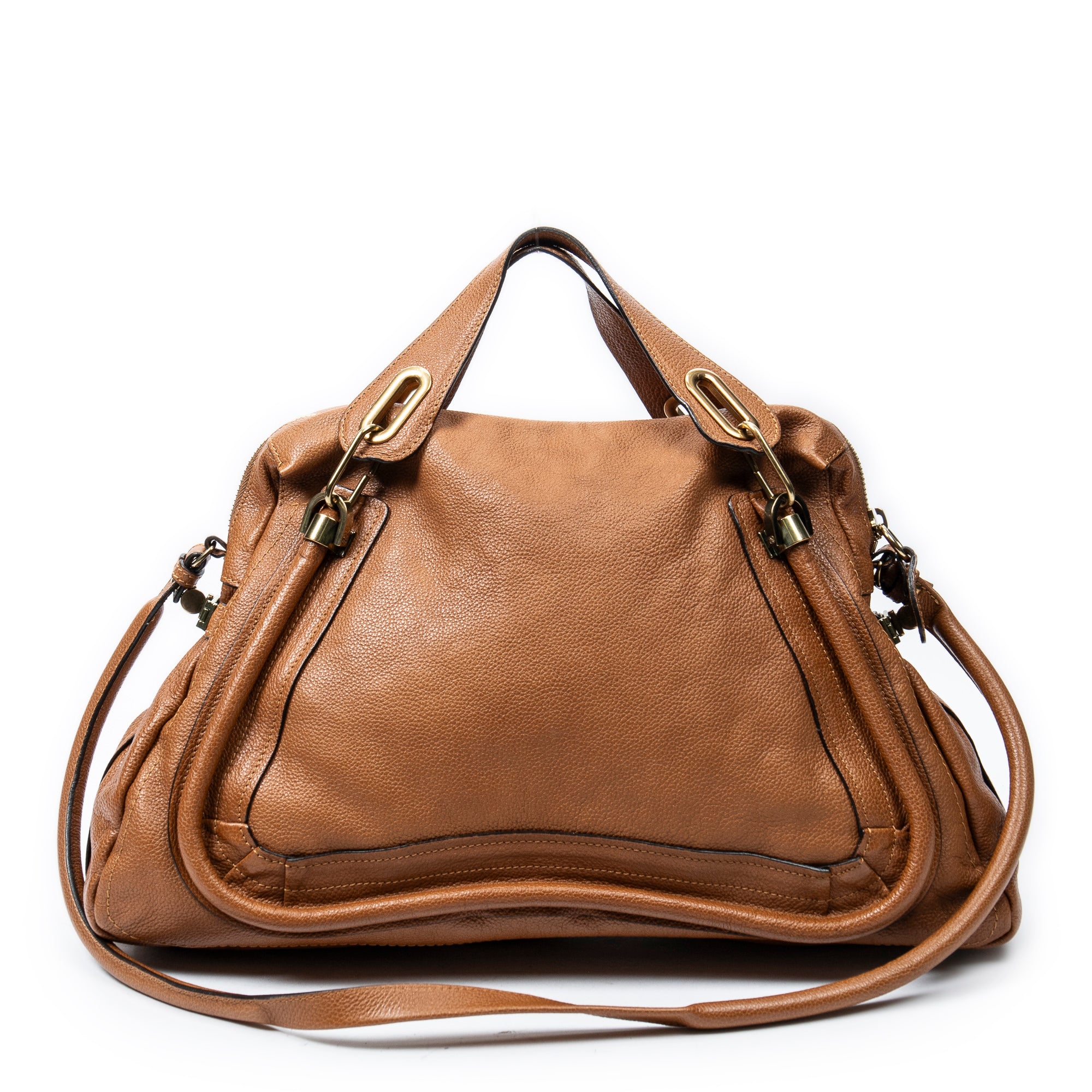 Shoulder Bag Large Paraty Brown Grained Calfskin Leather