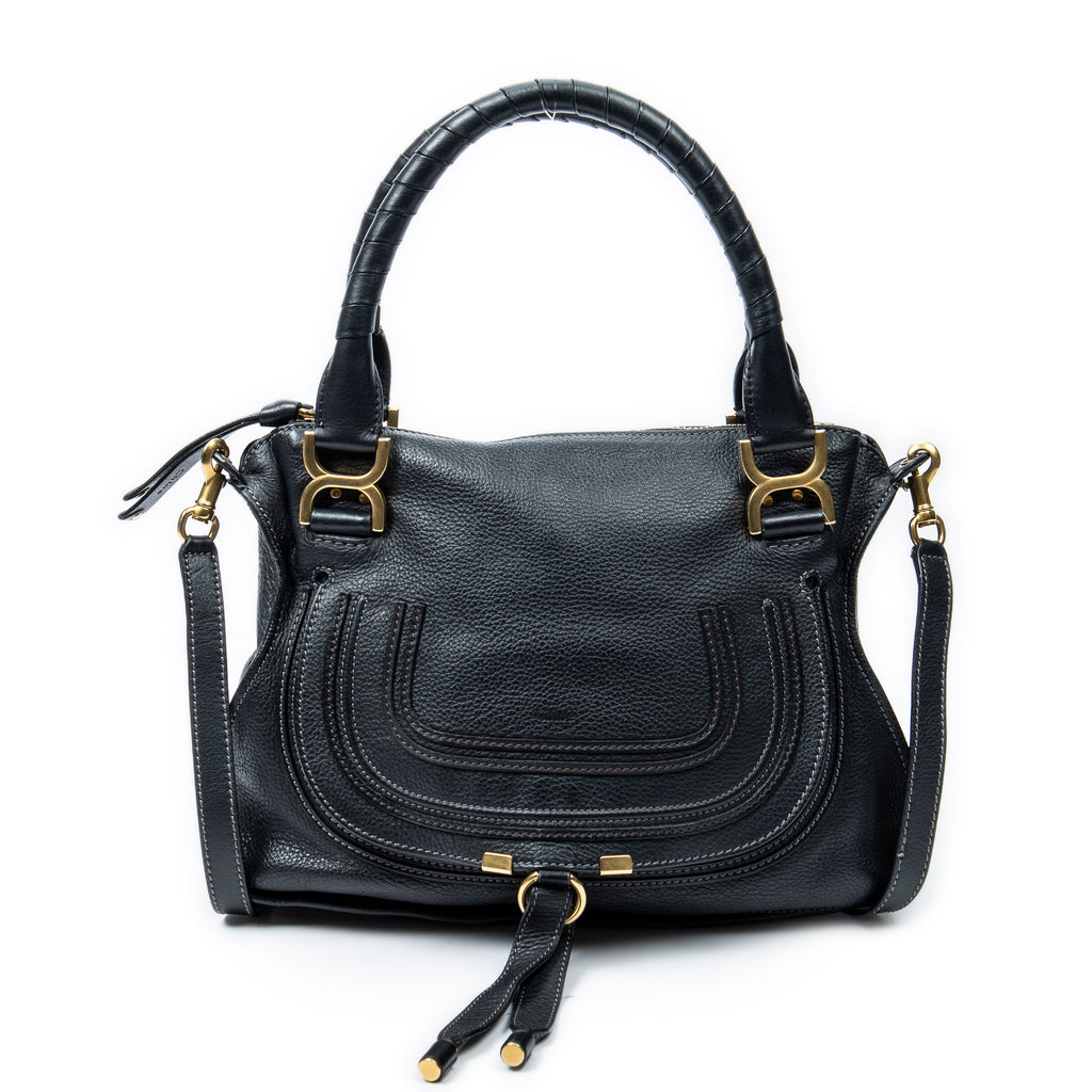 Shoulder Bag Medium Marcie Black Grained Calfskin Leather