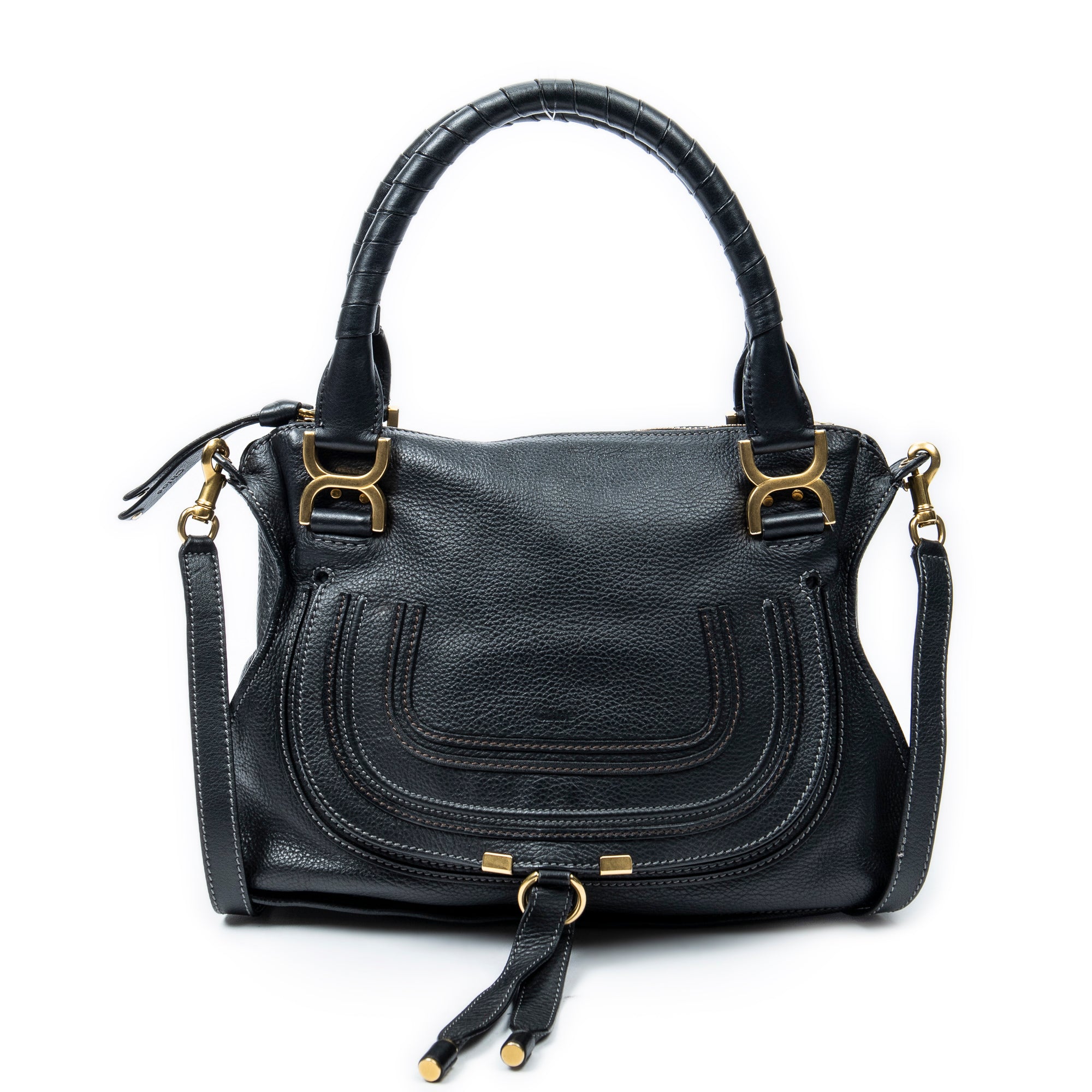 Shoulder Bag Medium Marcie Black Grained Calfskin Leather
