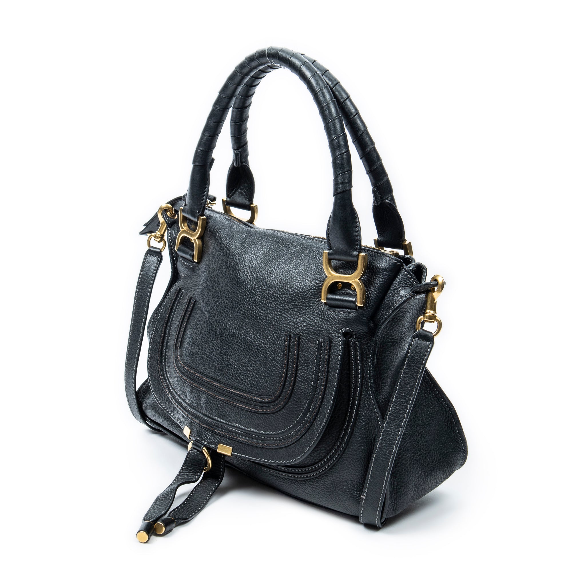Shoulder Bag Medium Marcie Black Grained Calfskin Leather