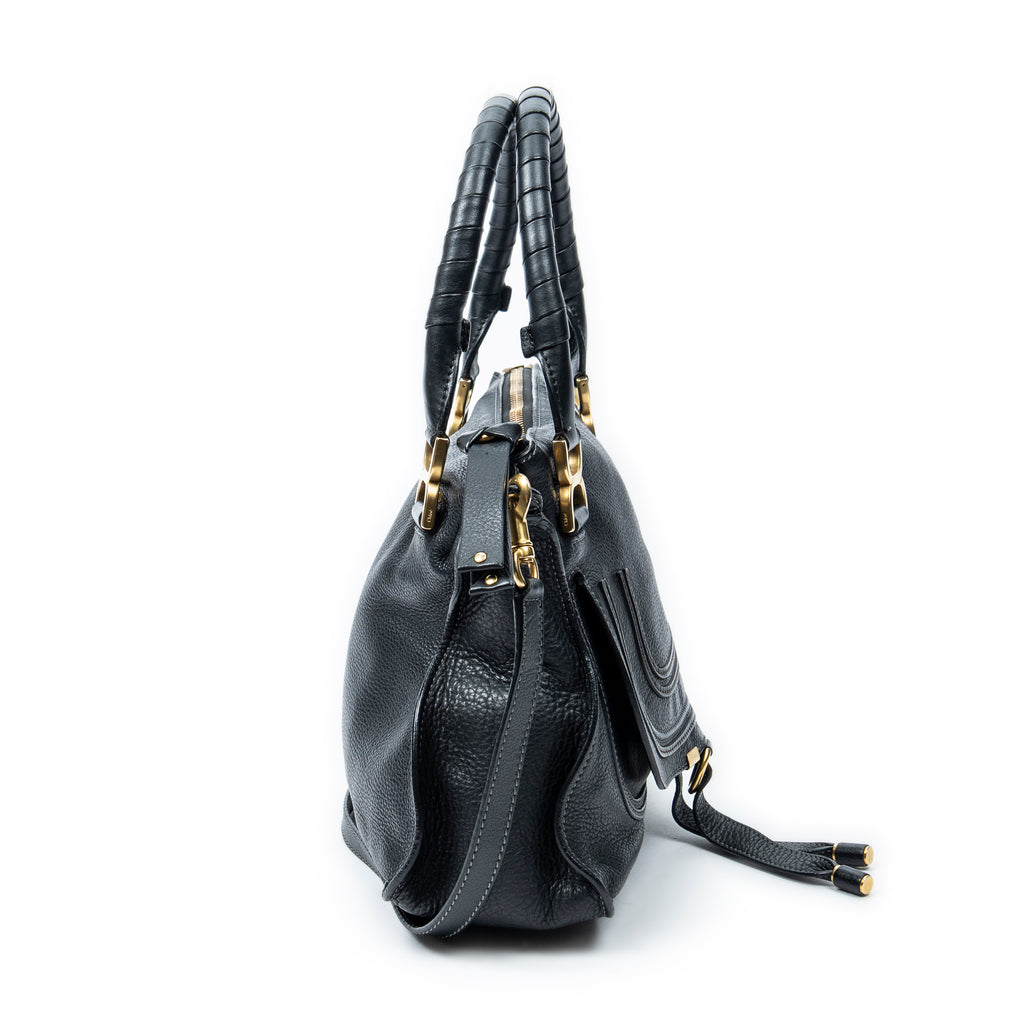 Shoulder Bag Medium Marcie Black Grained Calfskin Leather