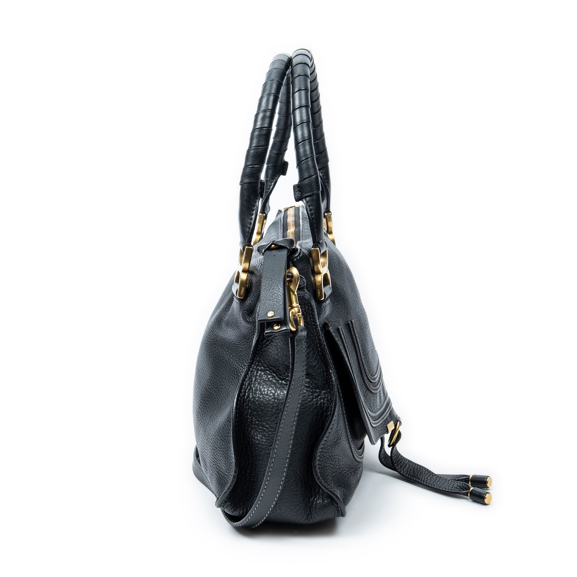 Shoulder Bag Medium Marcie Black Grained Calfskin Leather