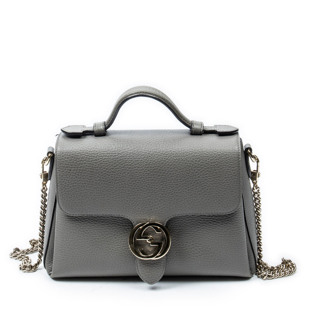 Shoulder Bag Interlocking G Top Handle Grey Grained Calfskin Leather