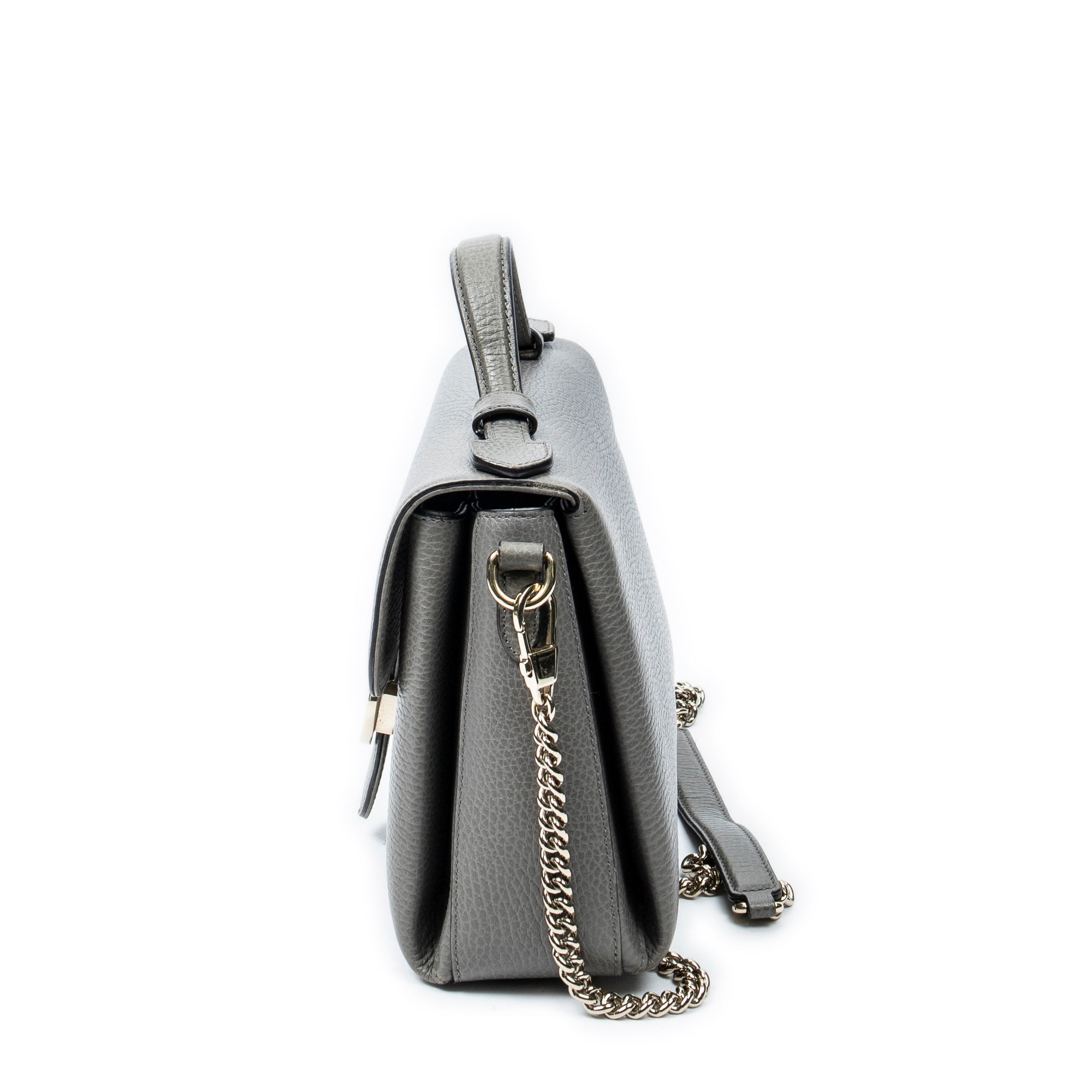 Shoulder Bag Interlocking G Top Handle Grey Grained Calfskin Leather