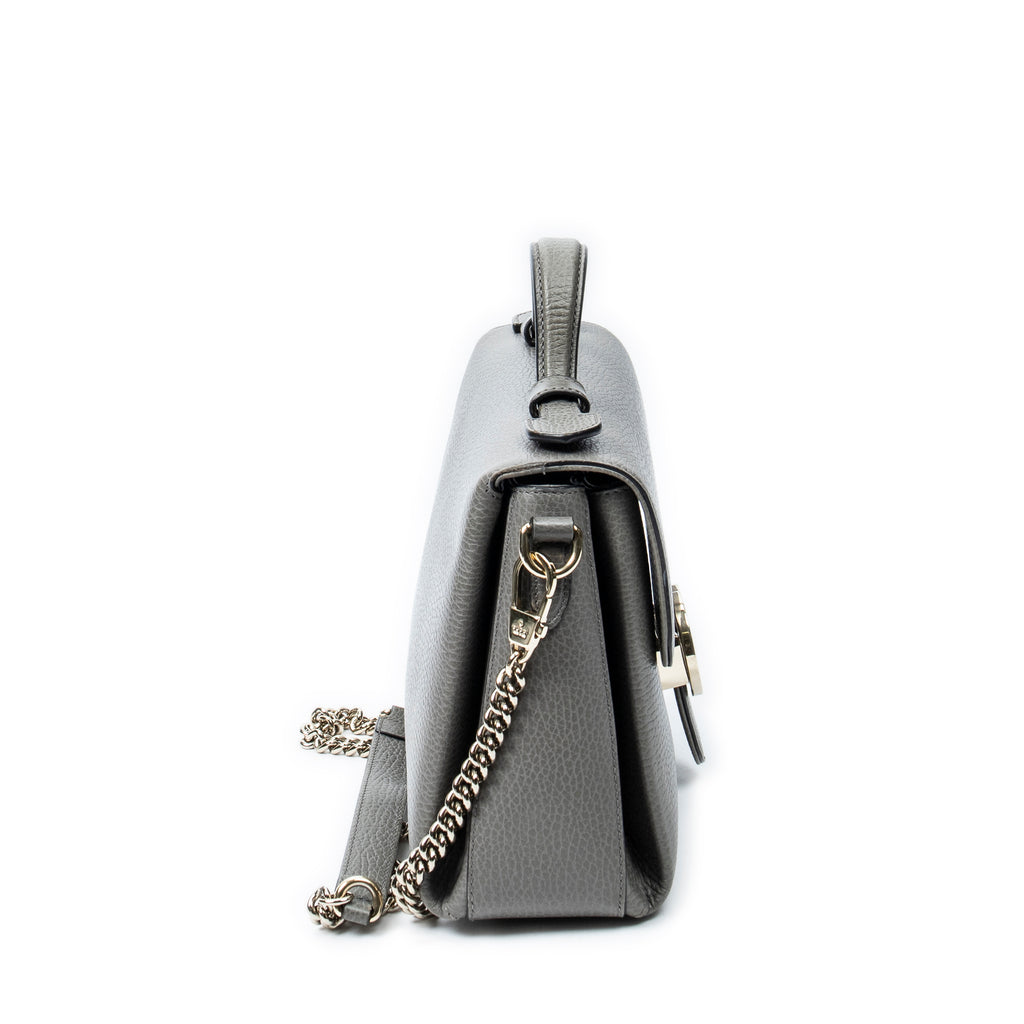 Shoulder Bag Interlocking G Top Handle Grey Grained Calfskin Leather