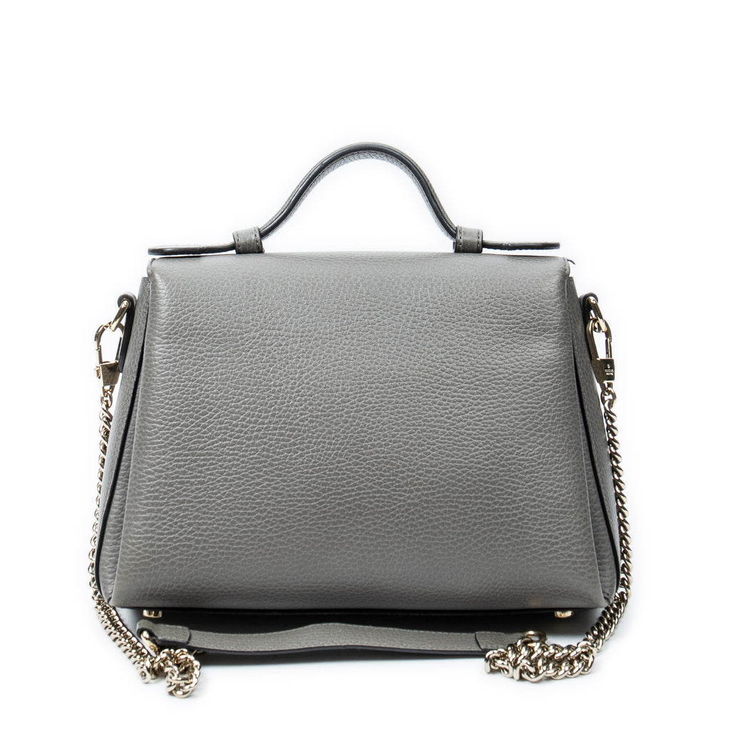 Shoulder Bag Interlocking G Top Handle Grey Grained Calfskin Leather