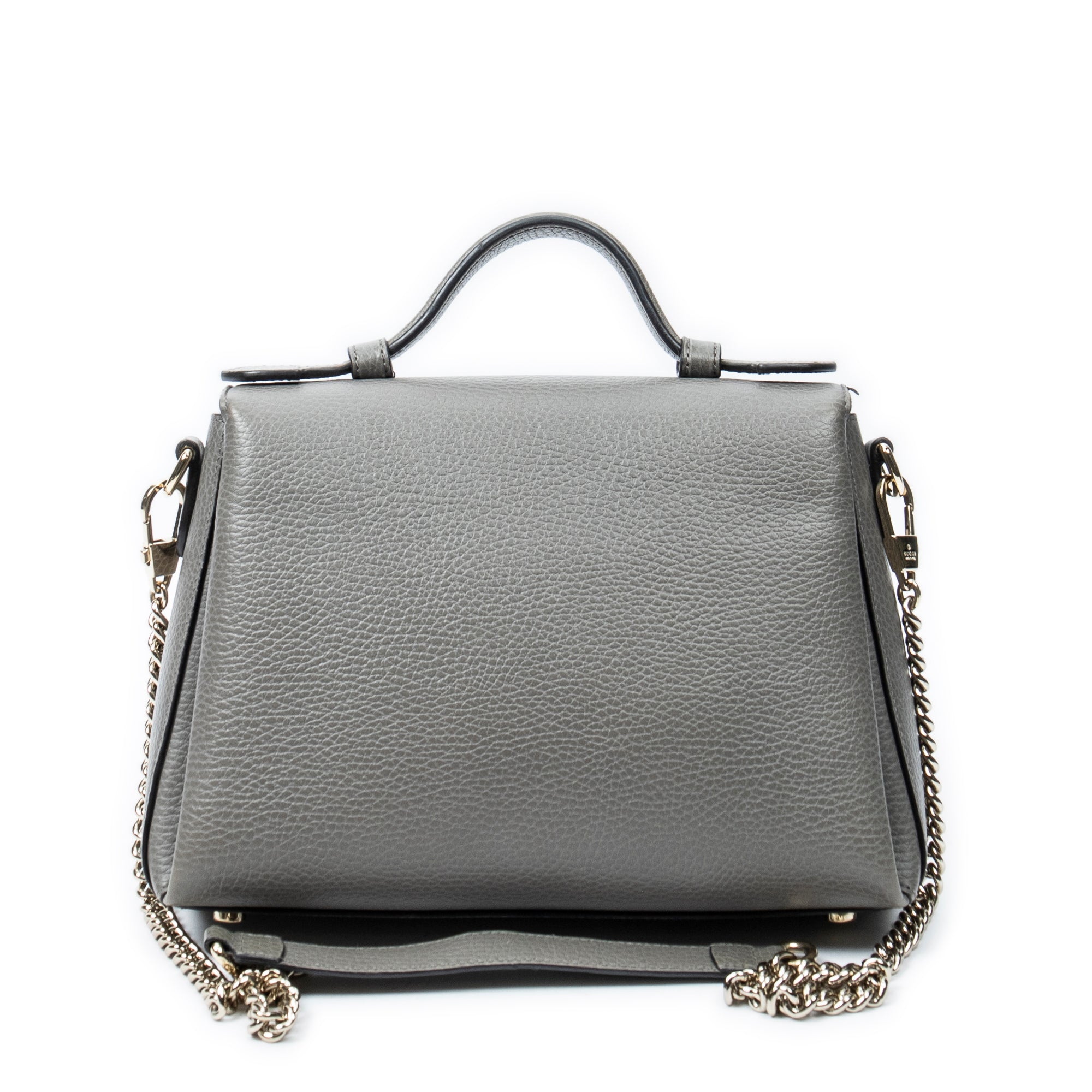 Shoulder Bag Interlocking G Top Handle Grey Grained Calfskin Leather