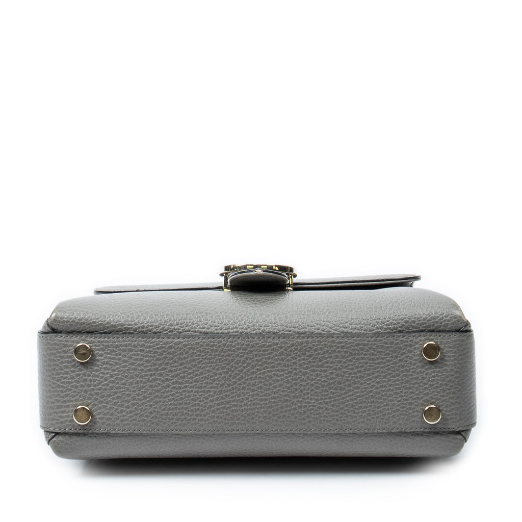 Shoulder Bag Interlocking G Top Handle Grey Grained Calfskin Leather