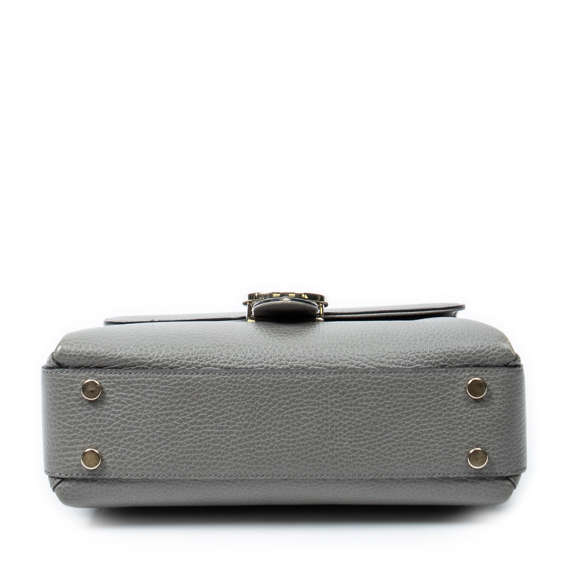 Shoulder Bag Interlocking G Top Handle Grey Grained Calfskin Leather