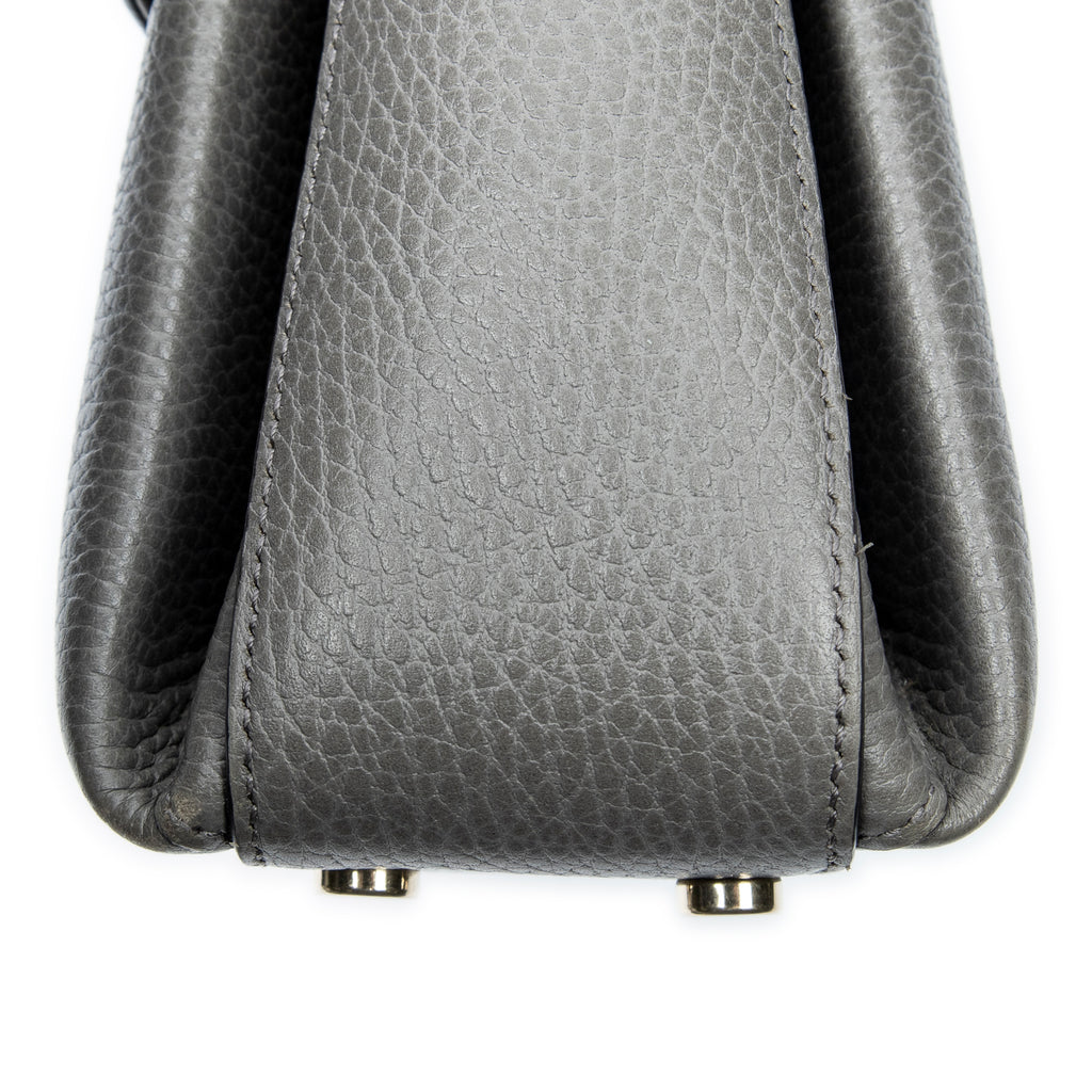 Shoulder Bag Interlocking G Top Handle Grey Grained Calfskin Leather