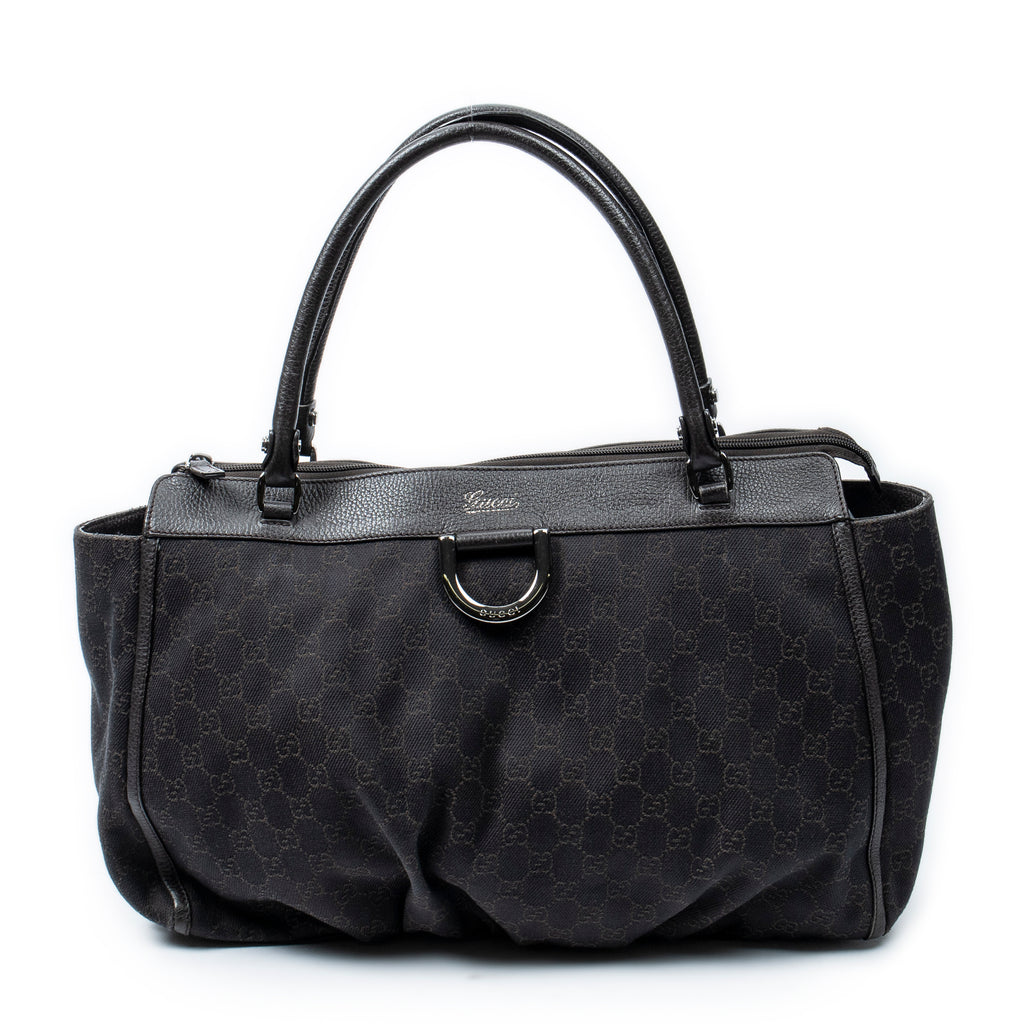 Shoulder Bag Large D-Ring Abbey Zip Tote Dark Brown Monogrammed Denim Canvas