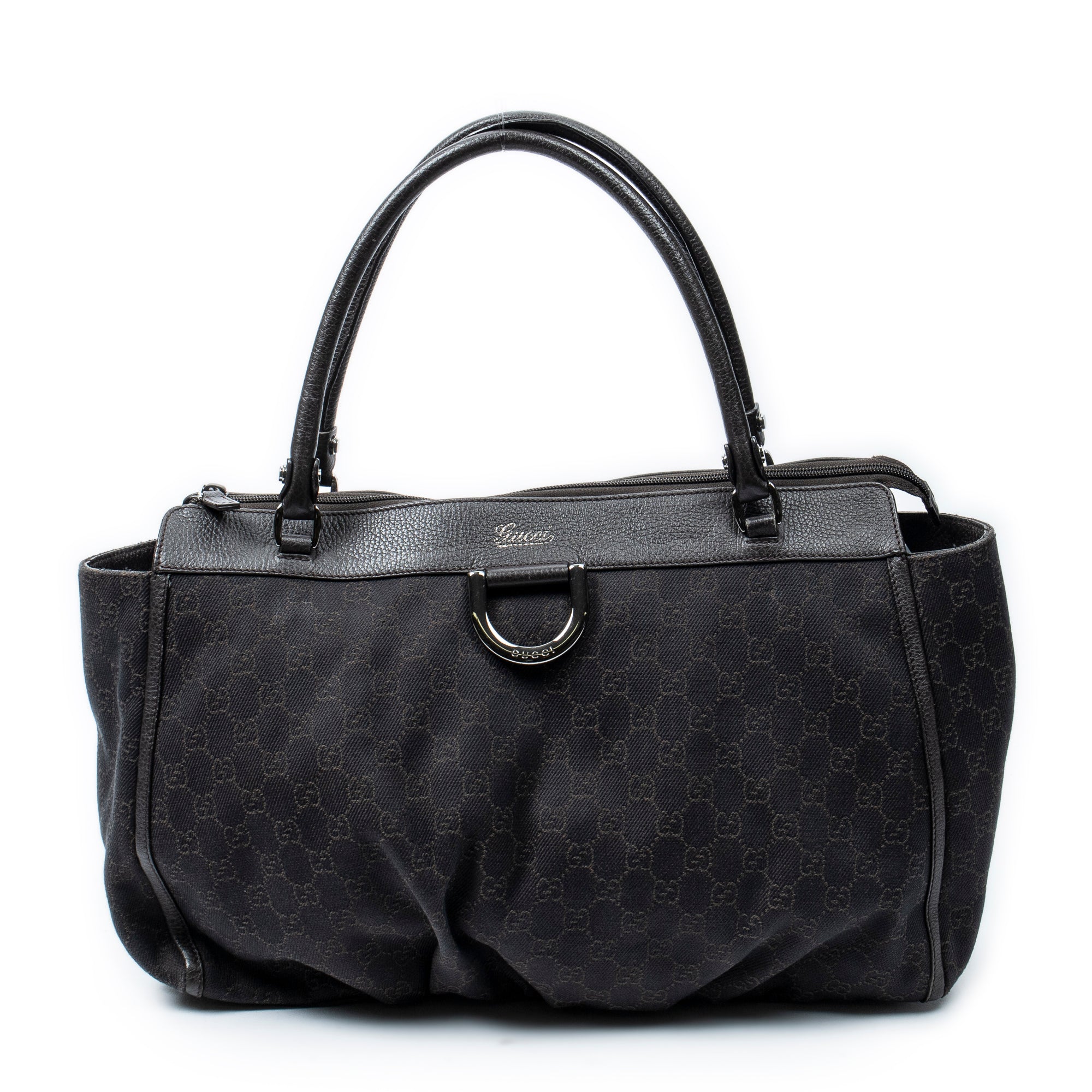 Shoulder Bag Large D-Ring Abbey Zip Tote Dark Brown Monogrammed Denim Canvas