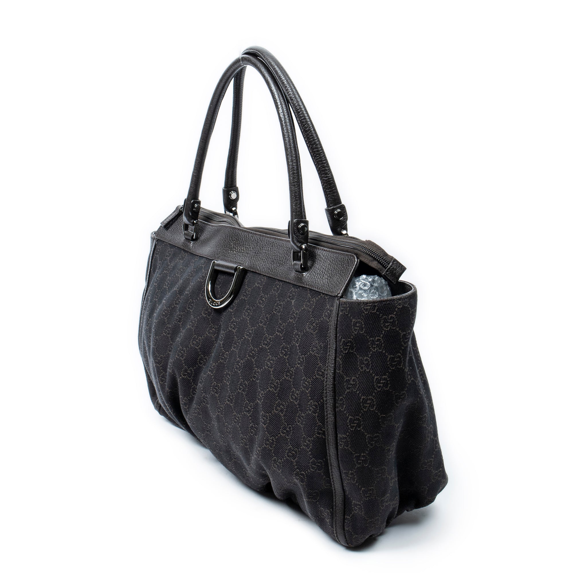 Shoulder Bag Large D-Ring Abbey Zip Tote Dark Brown Monogrammed Denim Canvas
