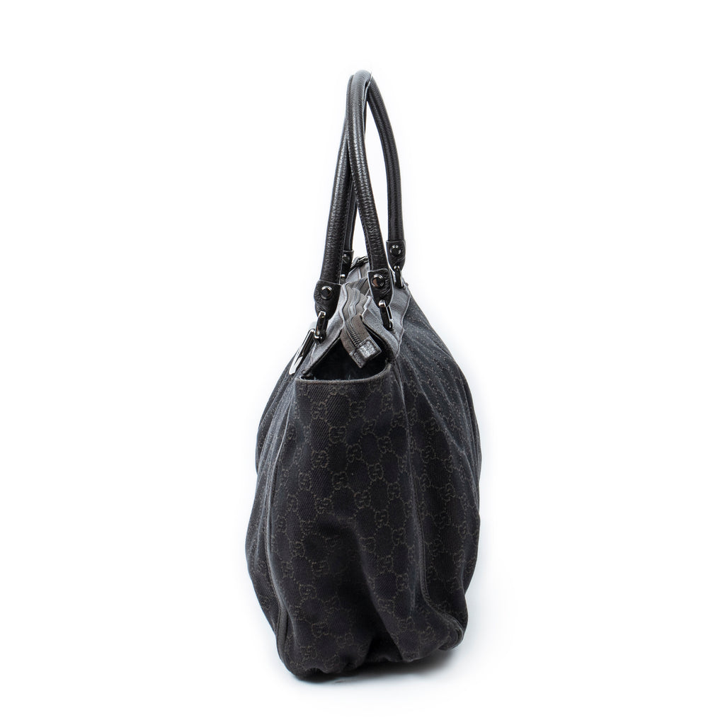 Shoulder Bag Large D-Ring Abbey Zip Tote Dark Brown Monogrammed Denim Canvas