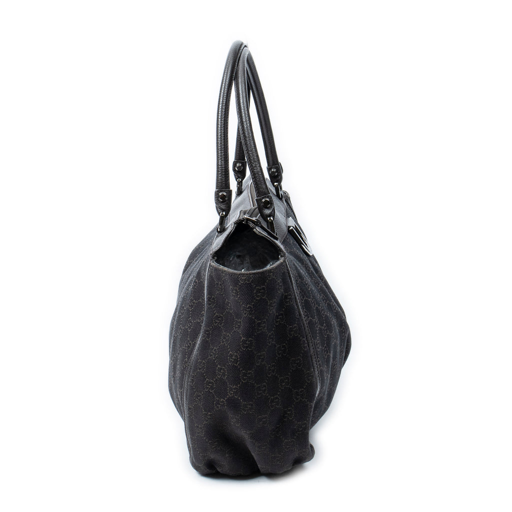 Shoulder Bag Large D-Ring Abbey Zip Tote Dark Brown Monogrammed Denim Canvas