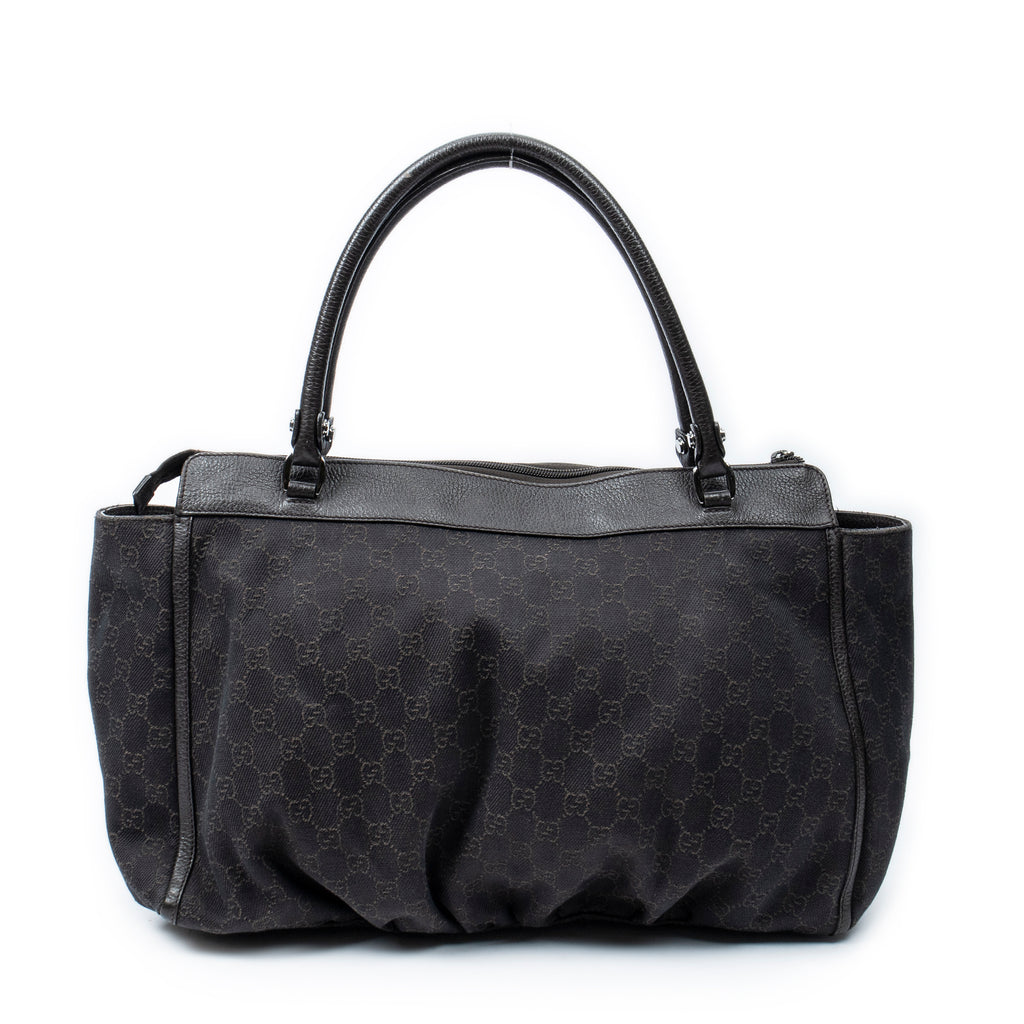 Shoulder Bag Large D-Ring Abbey Zip Tote Dark Brown Monogrammed Denim Canvas