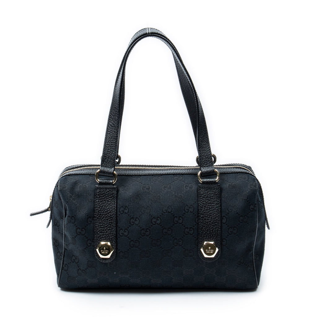 Sac bandoulière Charmy Boston en toile monogrammée noire