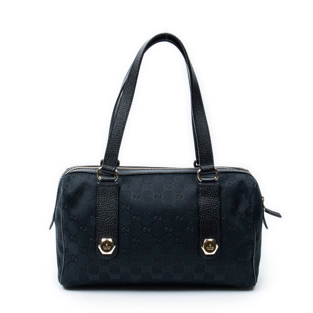 Sac bandoulière Charmy Boston en toile monogrammée noire