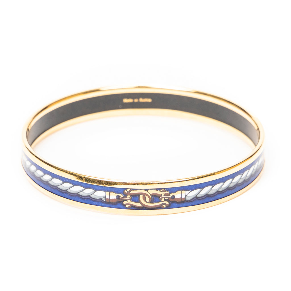 Bracelet Enamel Bangle PM Blue Rope Motif