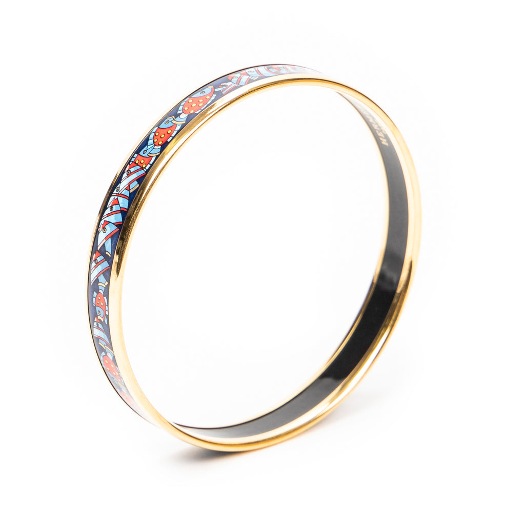 Bracelet Enamel Bangle PM Navy Fish Motif