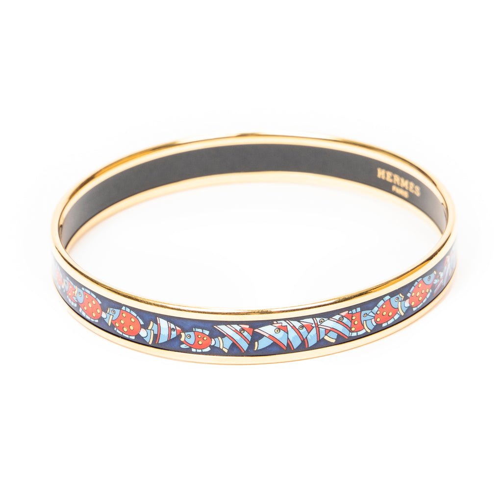 Bracelet Enamel Bangle PM Navy Fish Motif