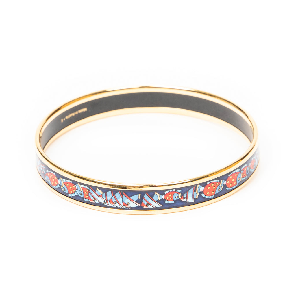 Bracelet Enamel Bangle PM Navy Fish Motif