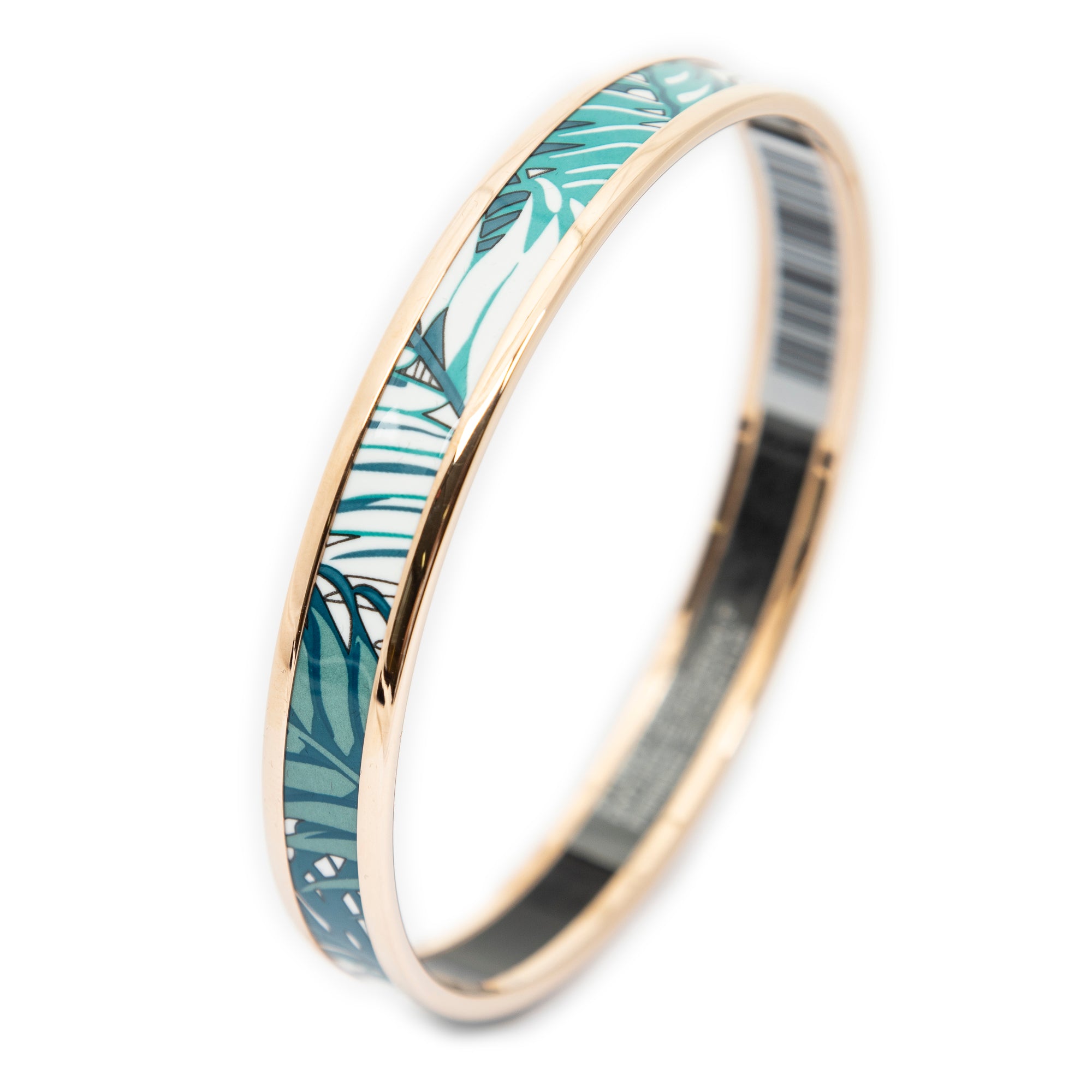 Bracelet Enamel Bangle PM Teal Leaf Motif