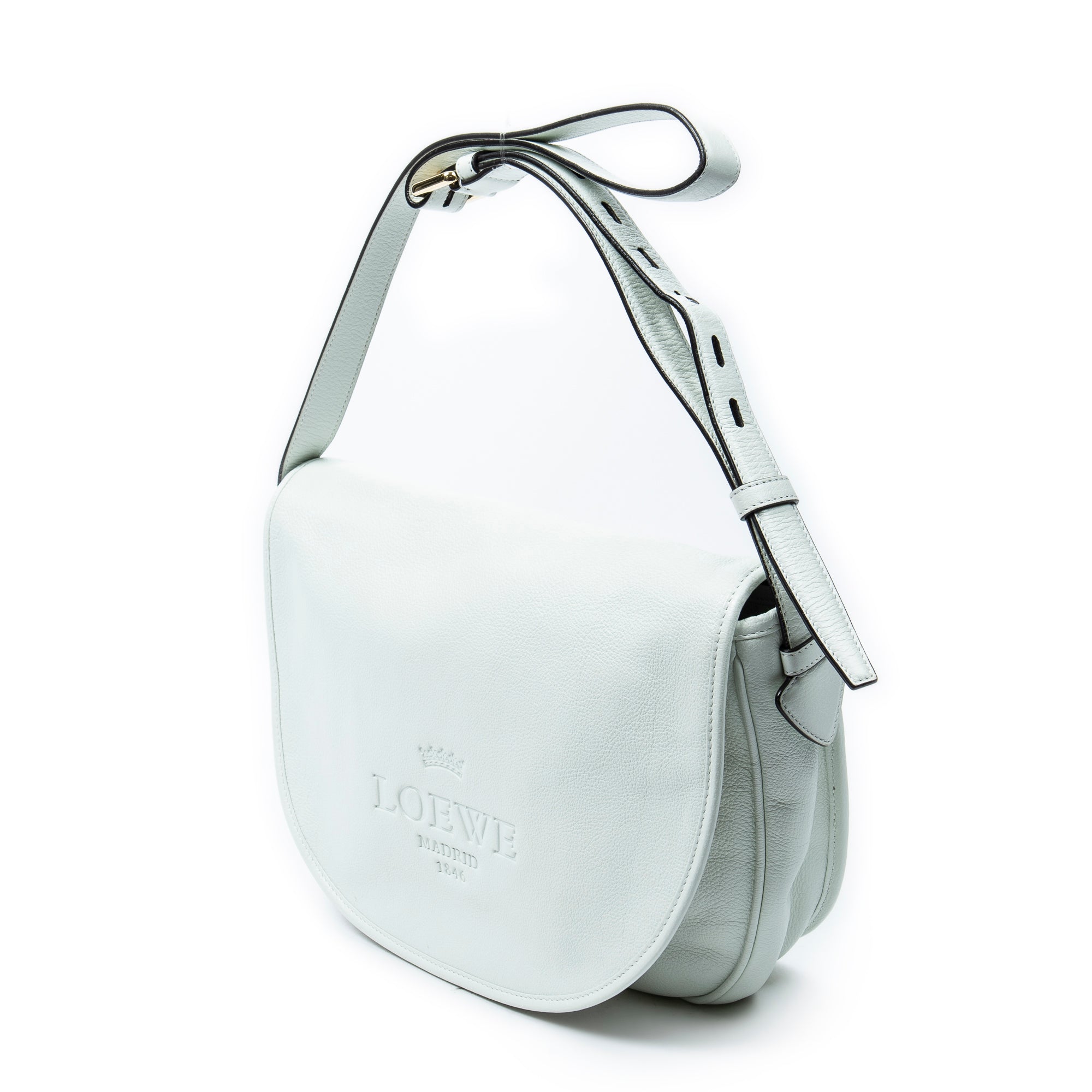 Shoulder Bag Heritage Flap Messenger White Grained Calfskin Leather