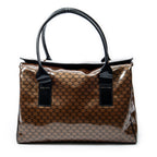 Shoulder Bag Vintage Fold Over Top Tote Brown Macadam Patent Leather