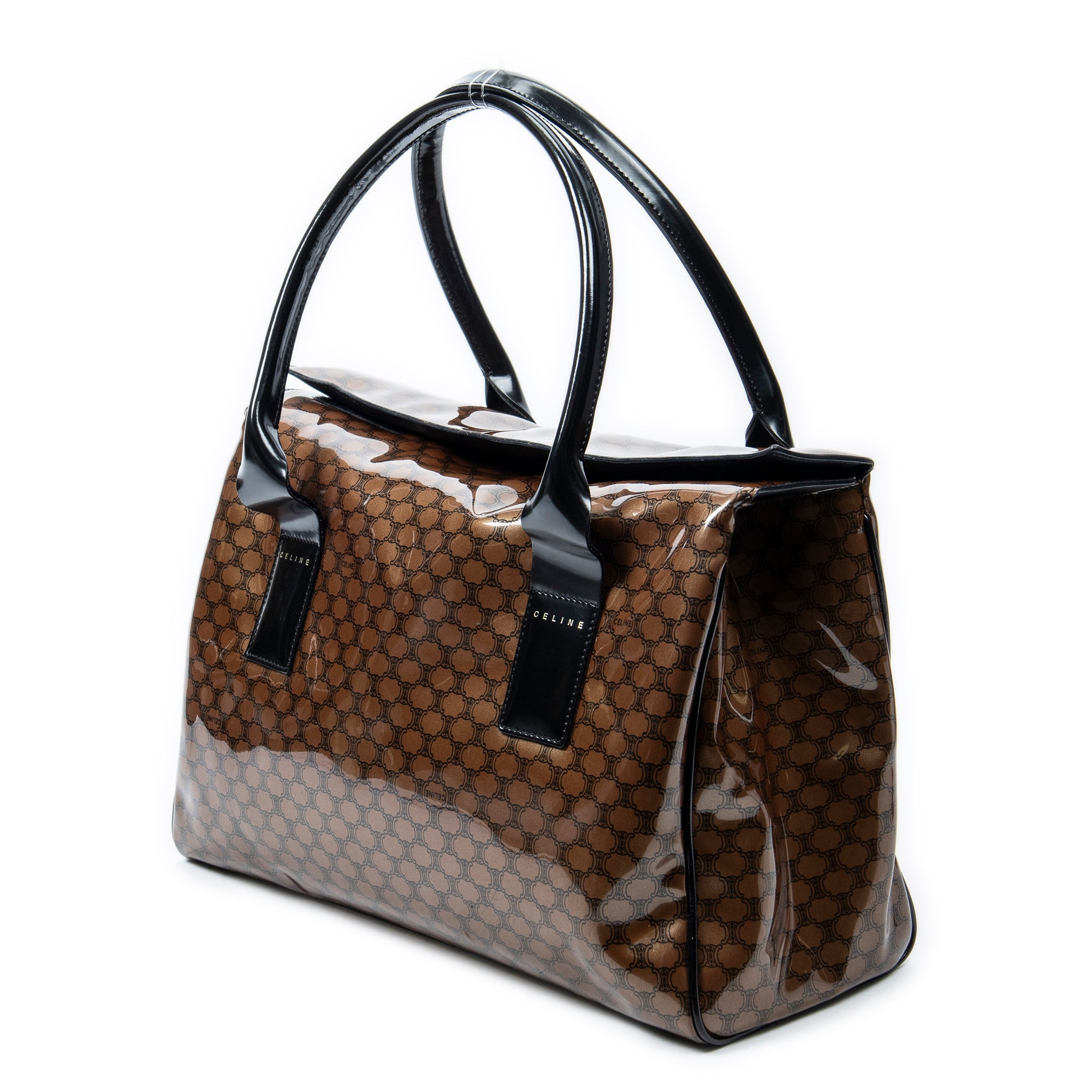 Shoulder Bag Vintage Fold Over Top Tote Brown Macadam Patent Leather