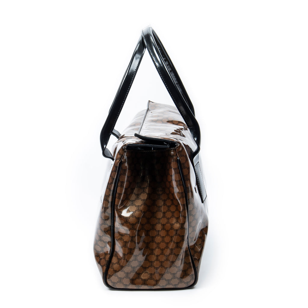 Shoulder Bag Vintage Fold Over Top Tote Brown Macadam Patent Leather