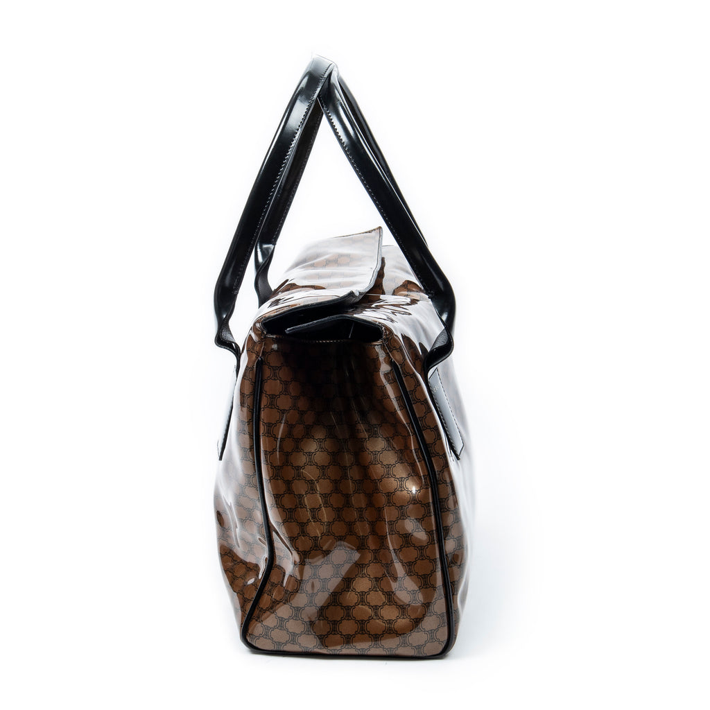 Shoulder Bag Vintage Fold Over Top Tote Brown Macadam Patent Leather