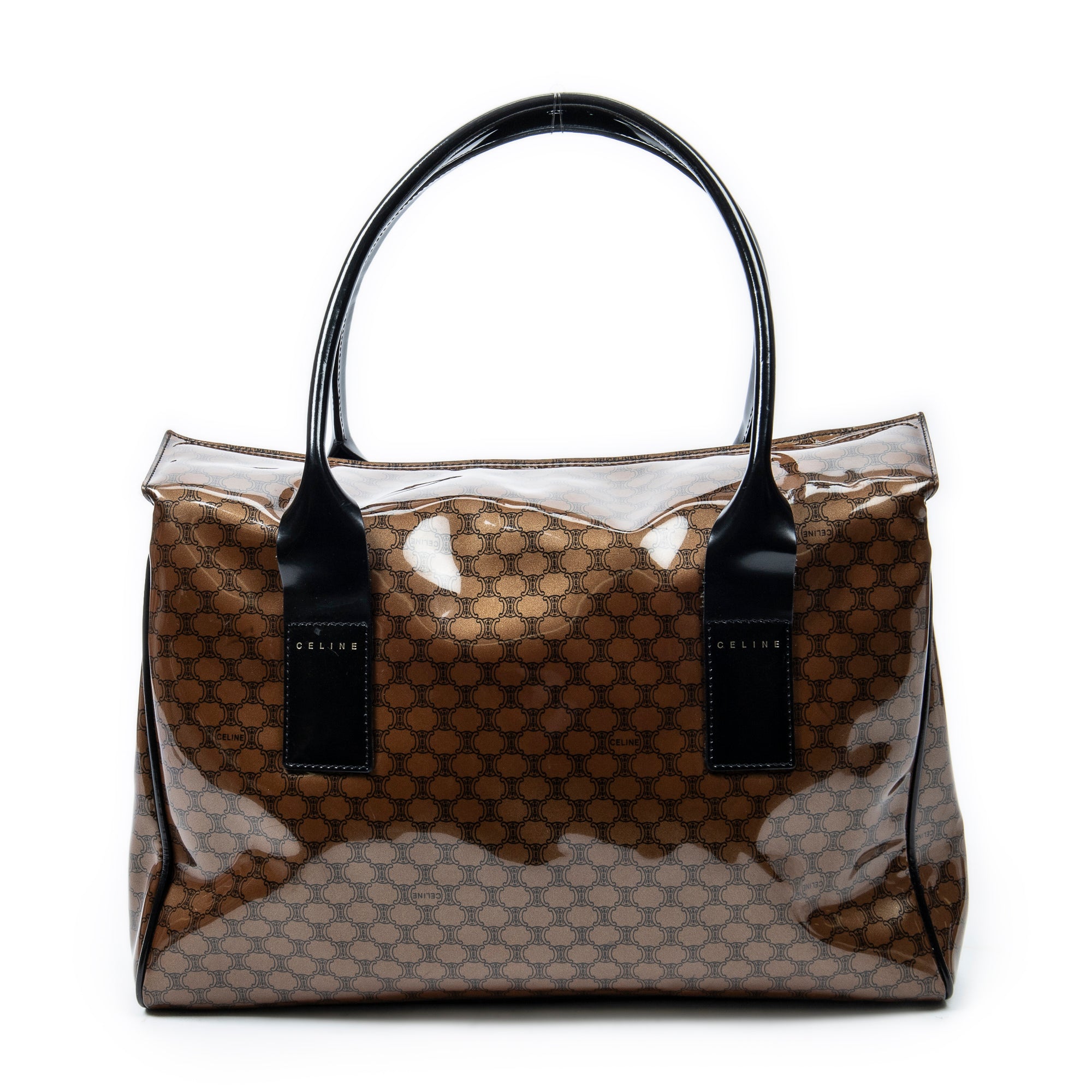 Shoulder Bag Vintage Fold Over Top Tote Brown Macadam Patent Leather