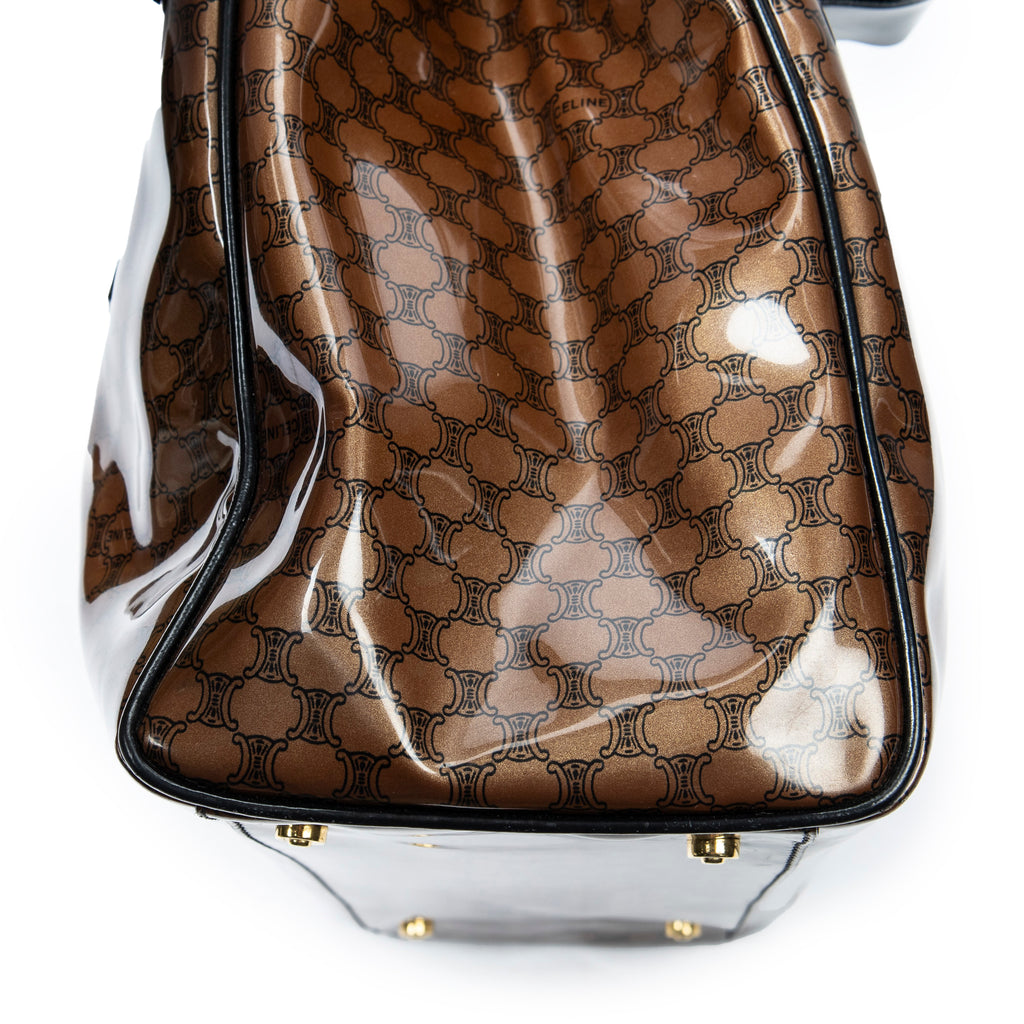 Shoulder Bag Vintage Fold Over Top Tote Brown Macadam Patent Leather