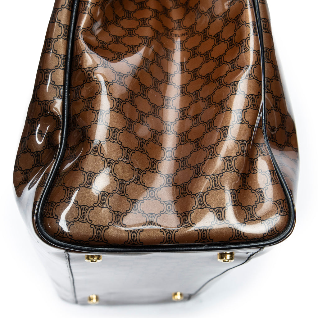 Shoulder Bag Vintage Fold Over Top Tote Brown Macadam Patent Leather