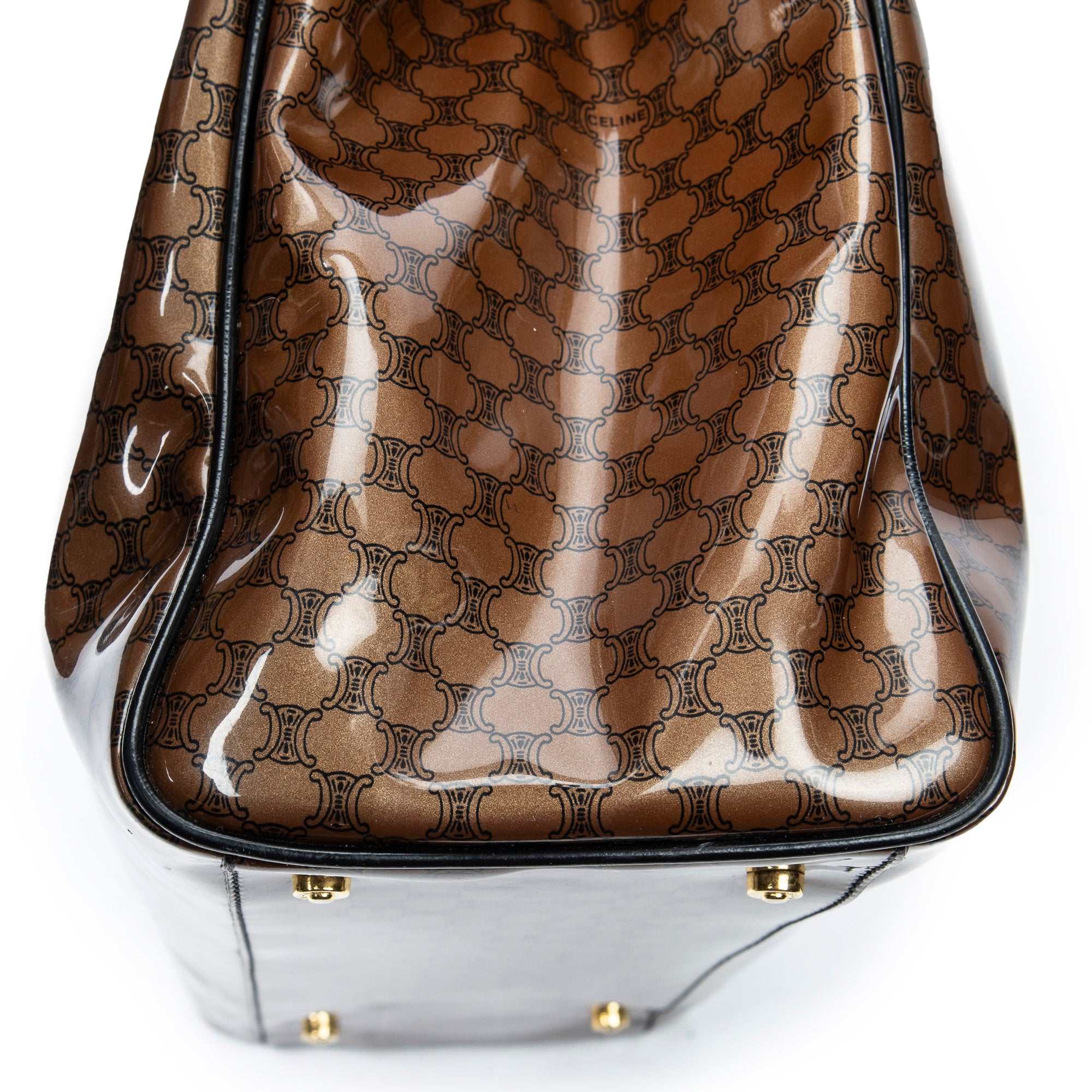 Shoulder Bag Vintage Fold Over Top Tote Brown Macadam Patent Leather