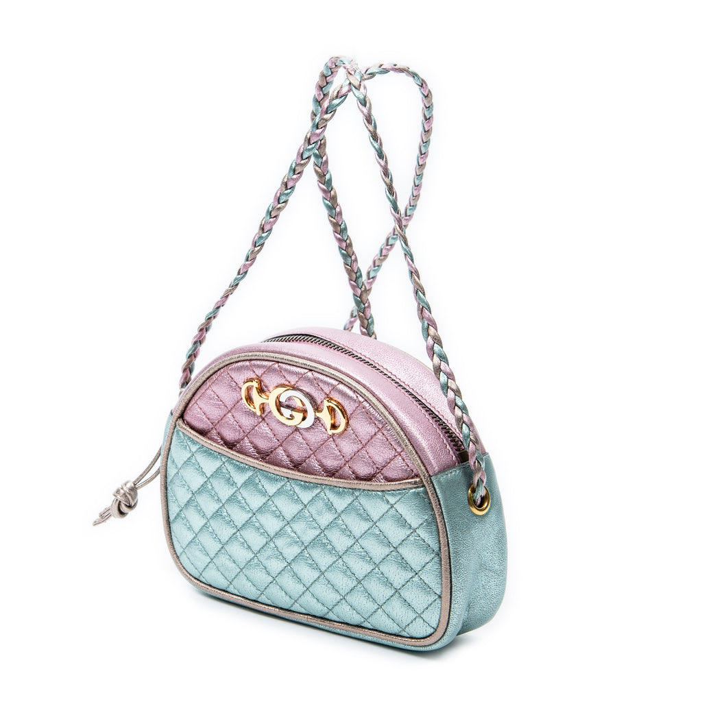Shoulder Bag Trapuntata Mini Camera Crossbody Light Pink Quilted Metallic Leather