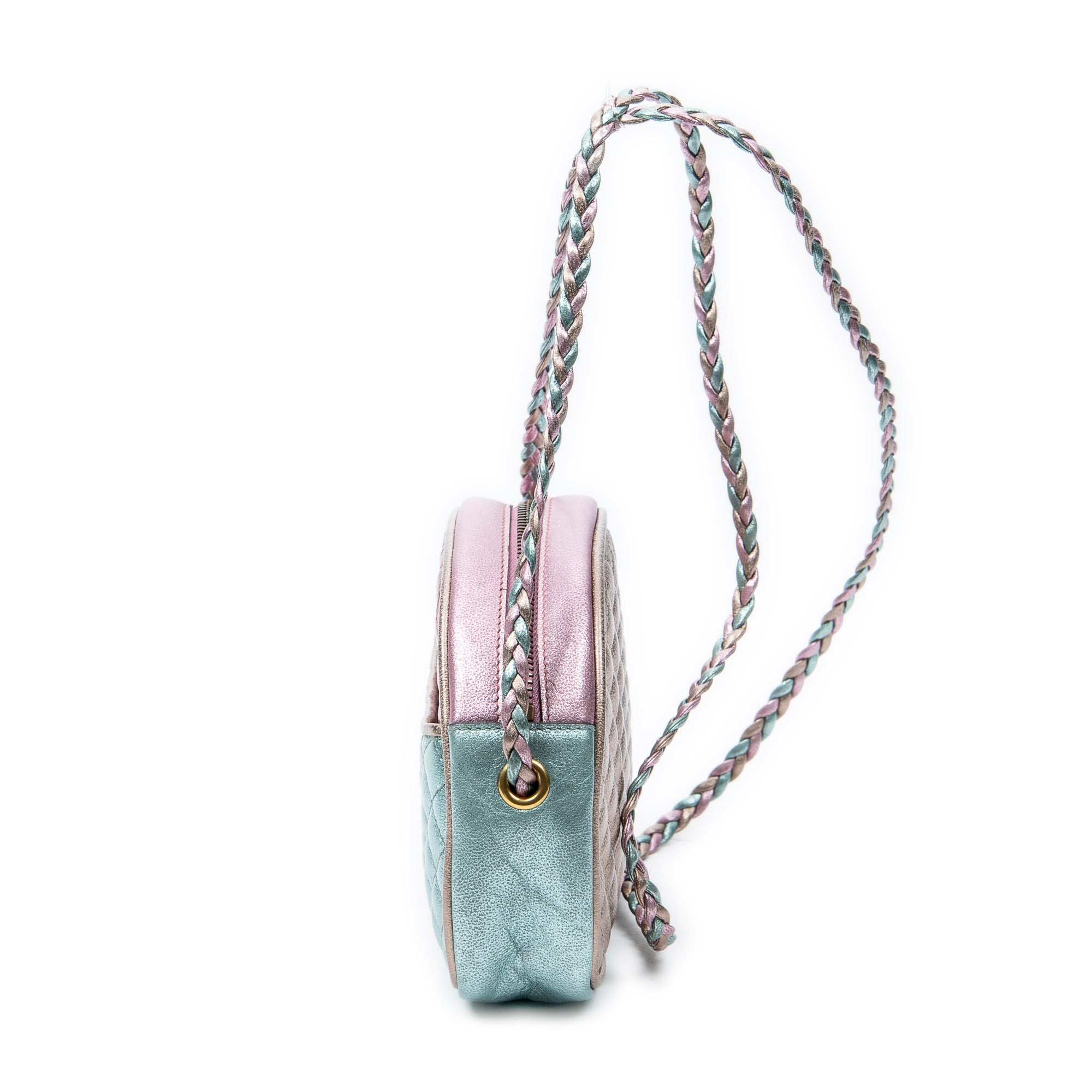 Shoulder Bag Trapuntata Mini Camera Crossbody Light Pink Quilted Metallic Leather