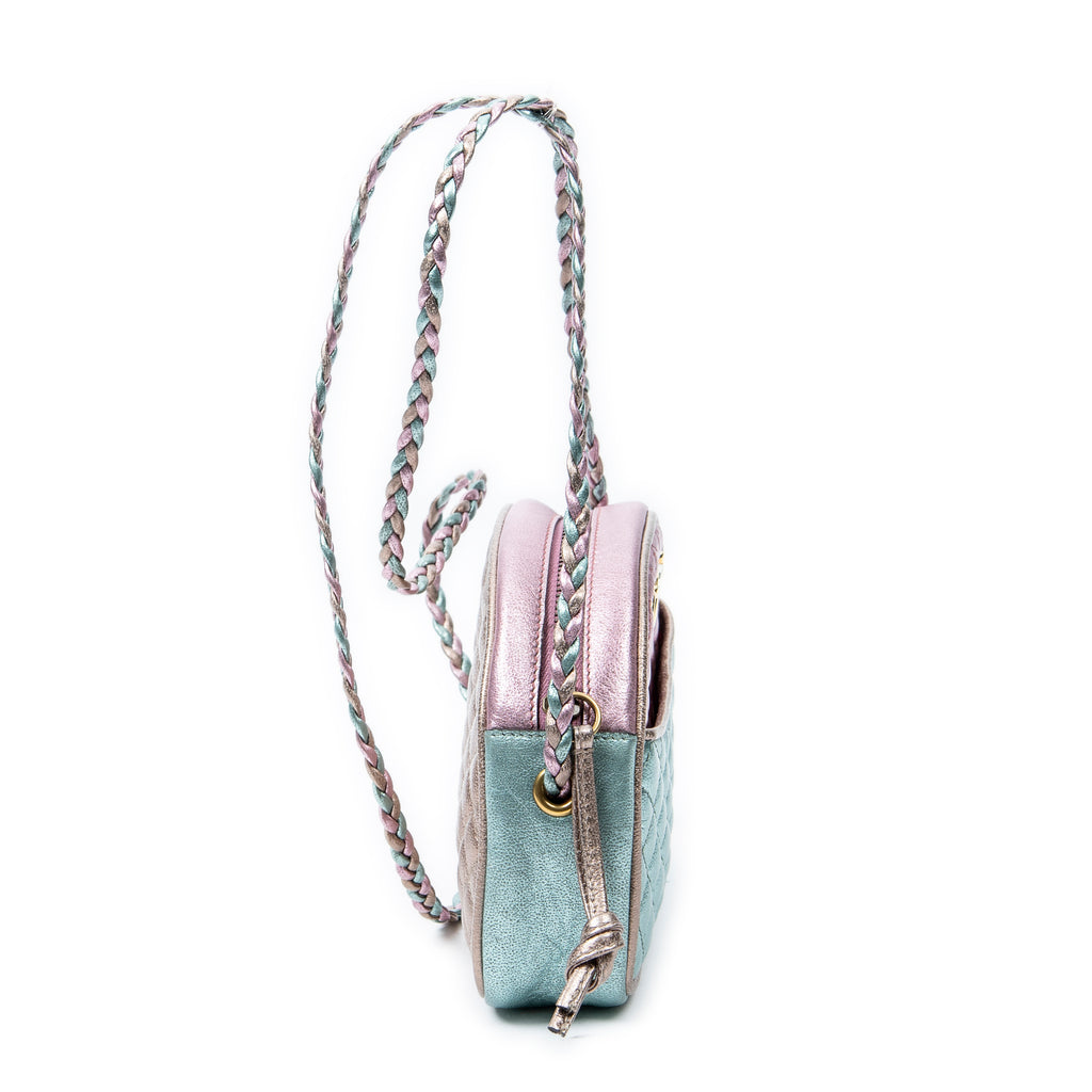 Shoulder Bag Trapuntata Mini Camera Crossbody Light Pink Quilted Metallic Leather
