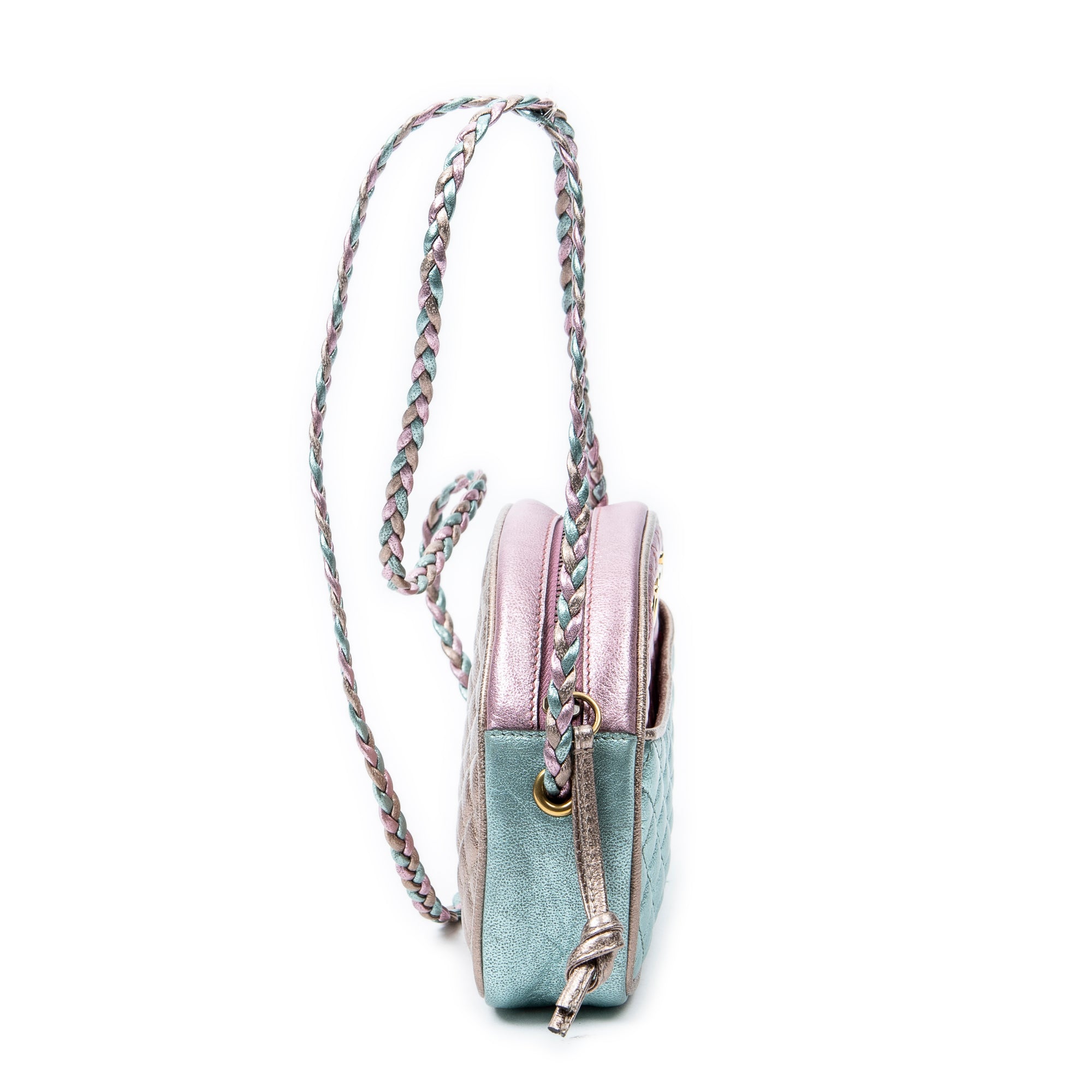 Shoulder Bag Trapuntata Mini Camera Crossbody Light Pink Quilted Metallic Leather