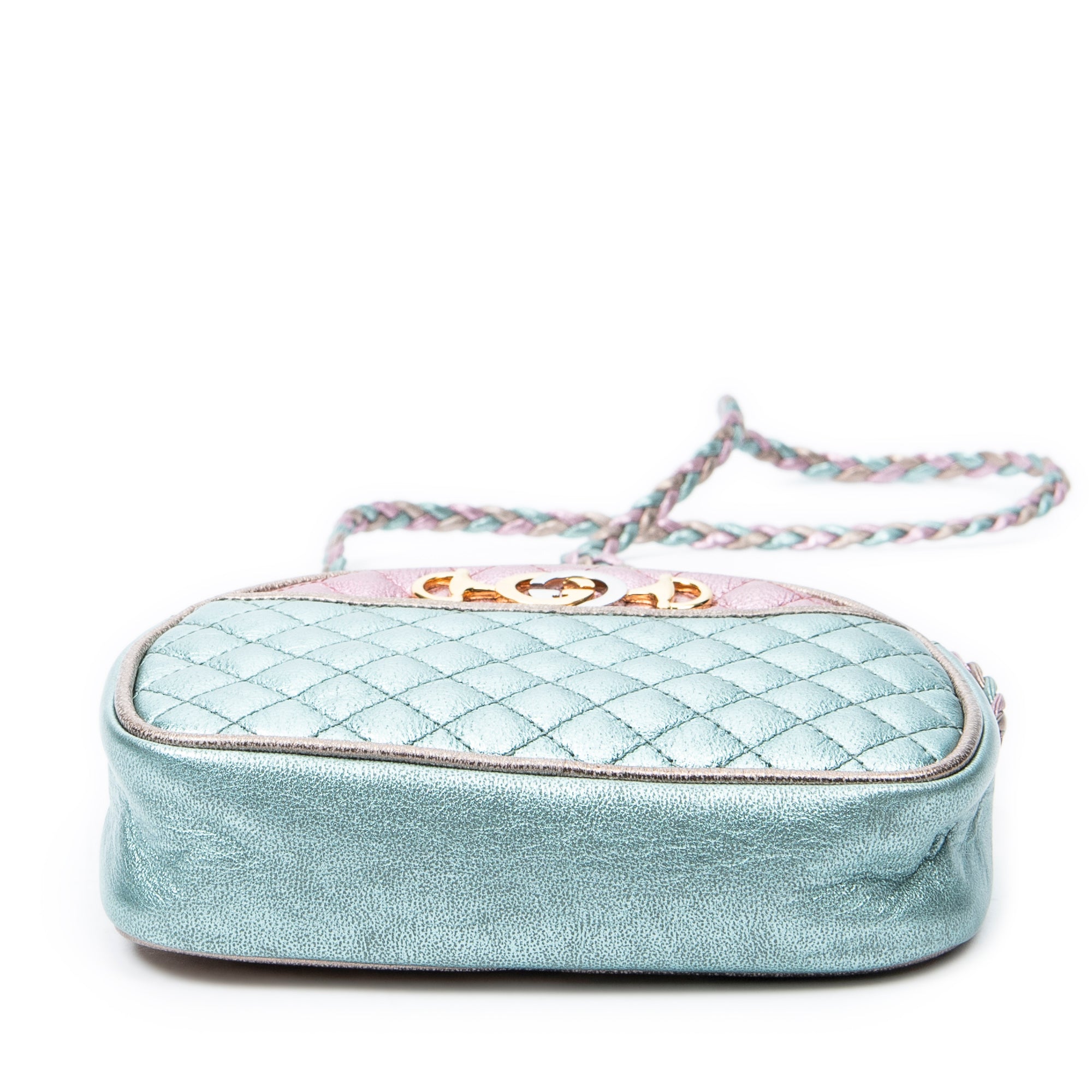 Shoulder Bag Trapuntata Mini Camera Crossbody Light Pink Quilted Metallic Leather