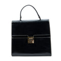 Shoulder Bag Vintage Push Lock Top Handle Black Smooth Calfskin Leather