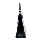 Shoulder Bag Vintage Push Lock Top Handle Black Smooth Calfskin Leather