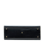Shoulder Bag Vintage Push Lock Top Handle Black Smooth Calfskin Leather