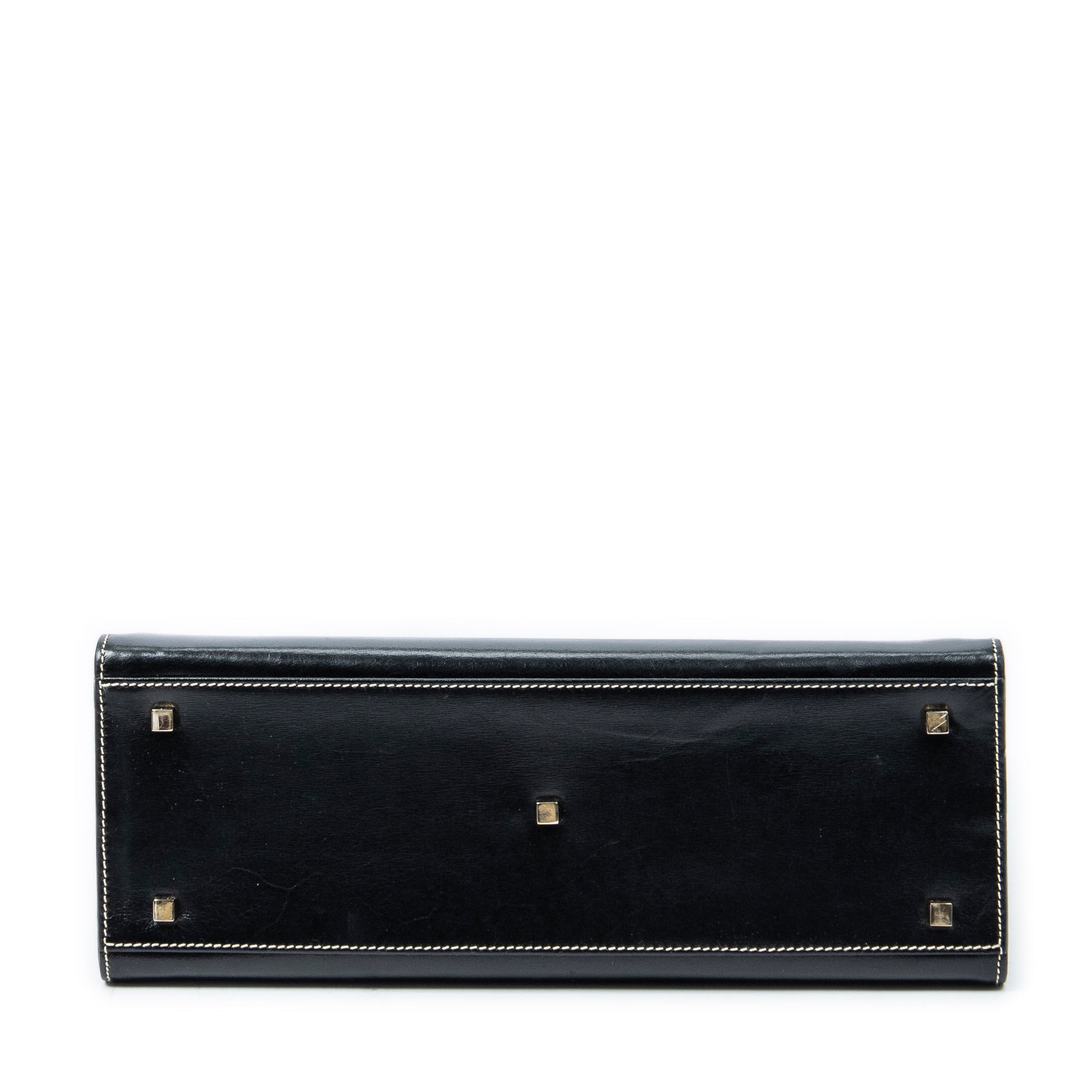 Shoulder Bag Vintage Push Lock Top Handle Black Smooth Calfskin Leather