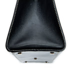 Shoulder Bag Vintage Push Lock Top Handle Black Smooth Calfskin Leather