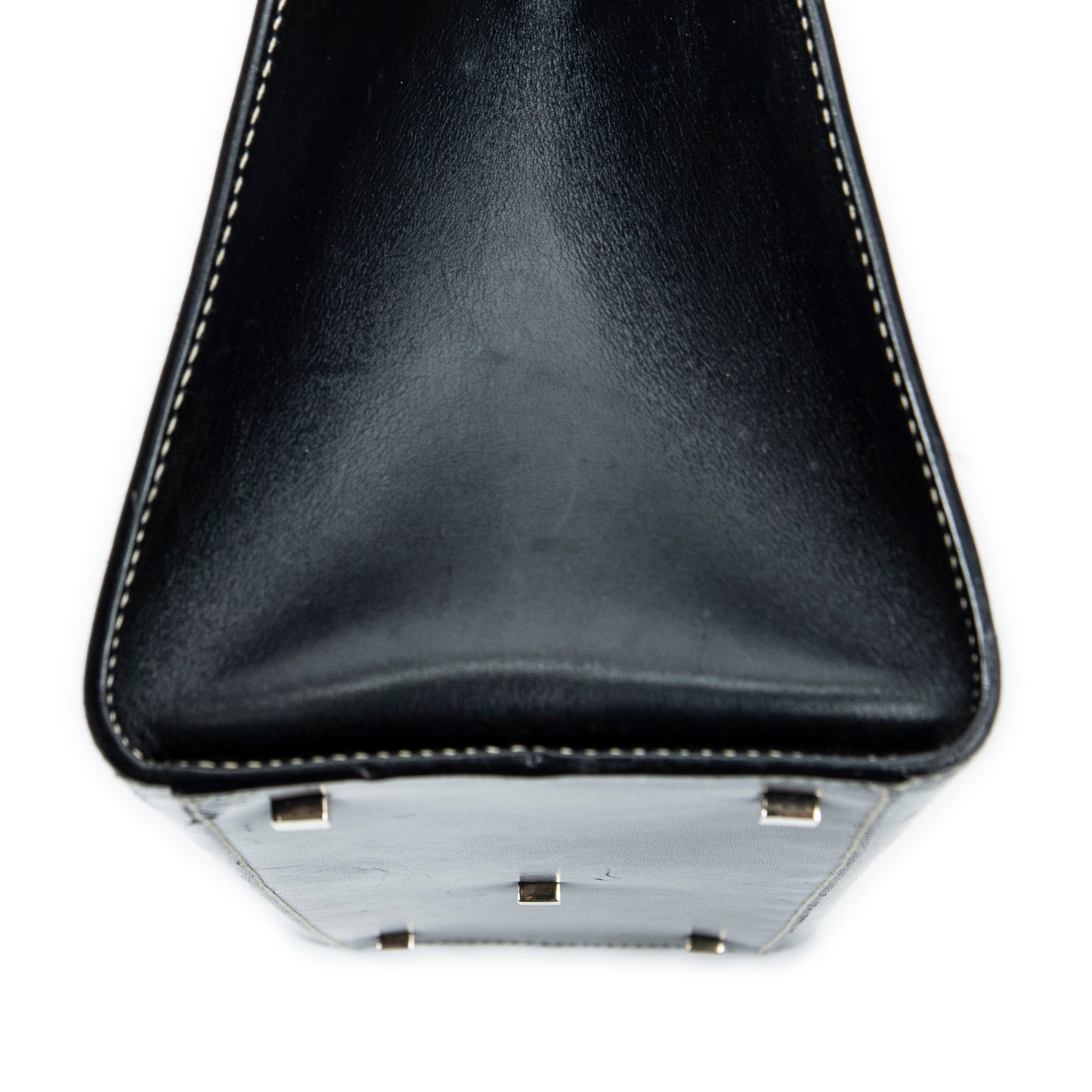 Shoulder Bag Vintage Push Lock Top Handle Black Smooth Calfskin Leather