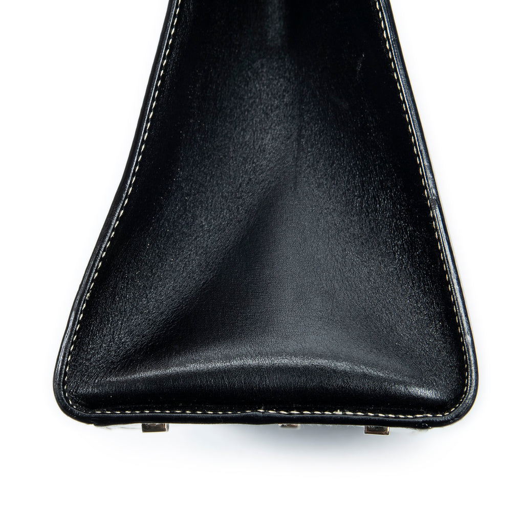 Shoulder Bag Vintage Push Lock Top Handle Black Smooth Calfskin Leather