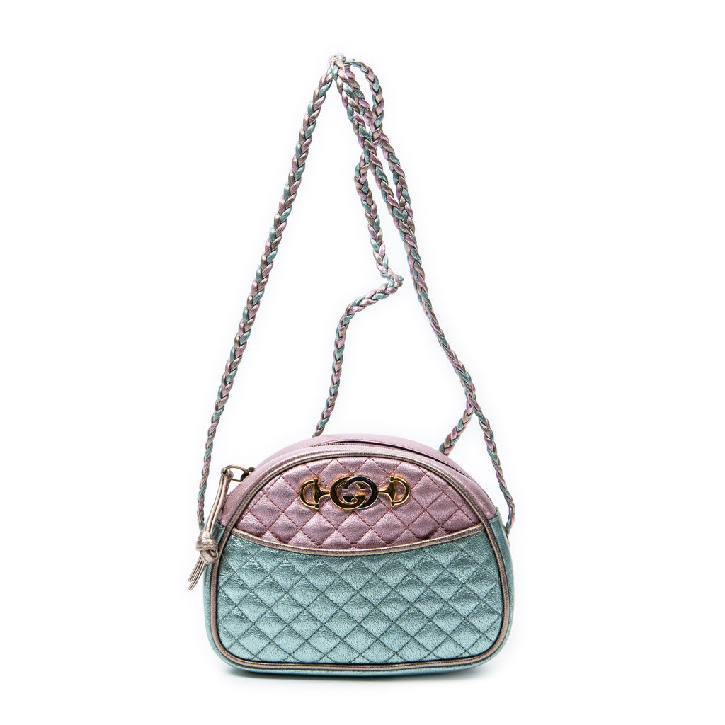 Shoulder Bag Trapuntata Mini Camera Crossbody Light Pink Quilted Metallic Leather