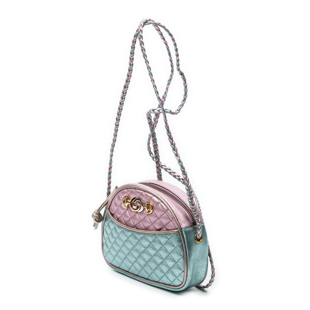Shoulder Bag Trapuntata Mini Camera Crossbody Light Pink Quilted Metallic Leather